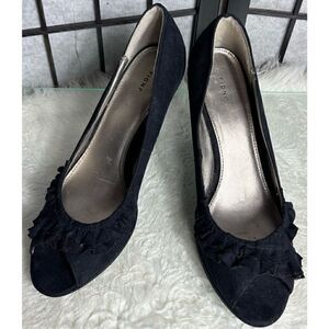 Fioni Black Faux Suede Open Toe Pumps